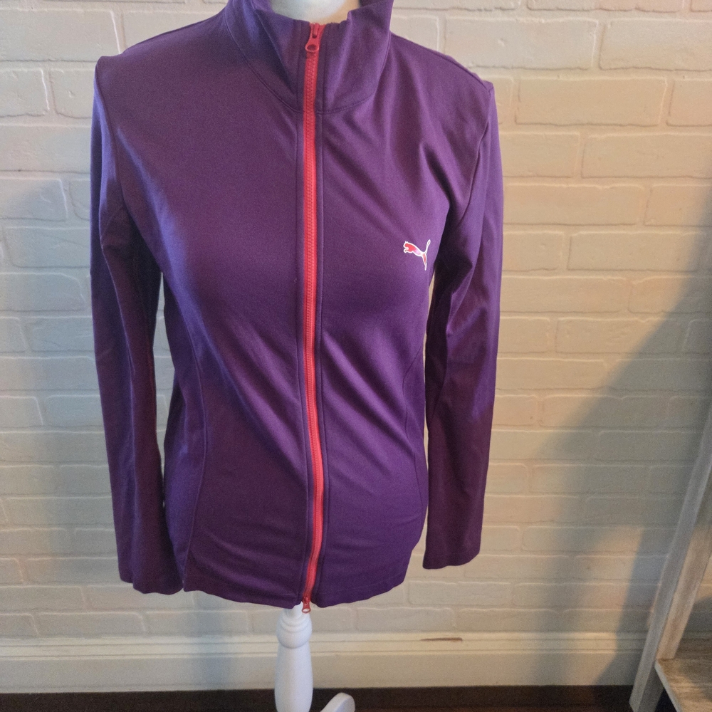 Puma Women's Purple Full-Zip Bomber Jacket with Pink Zipper
